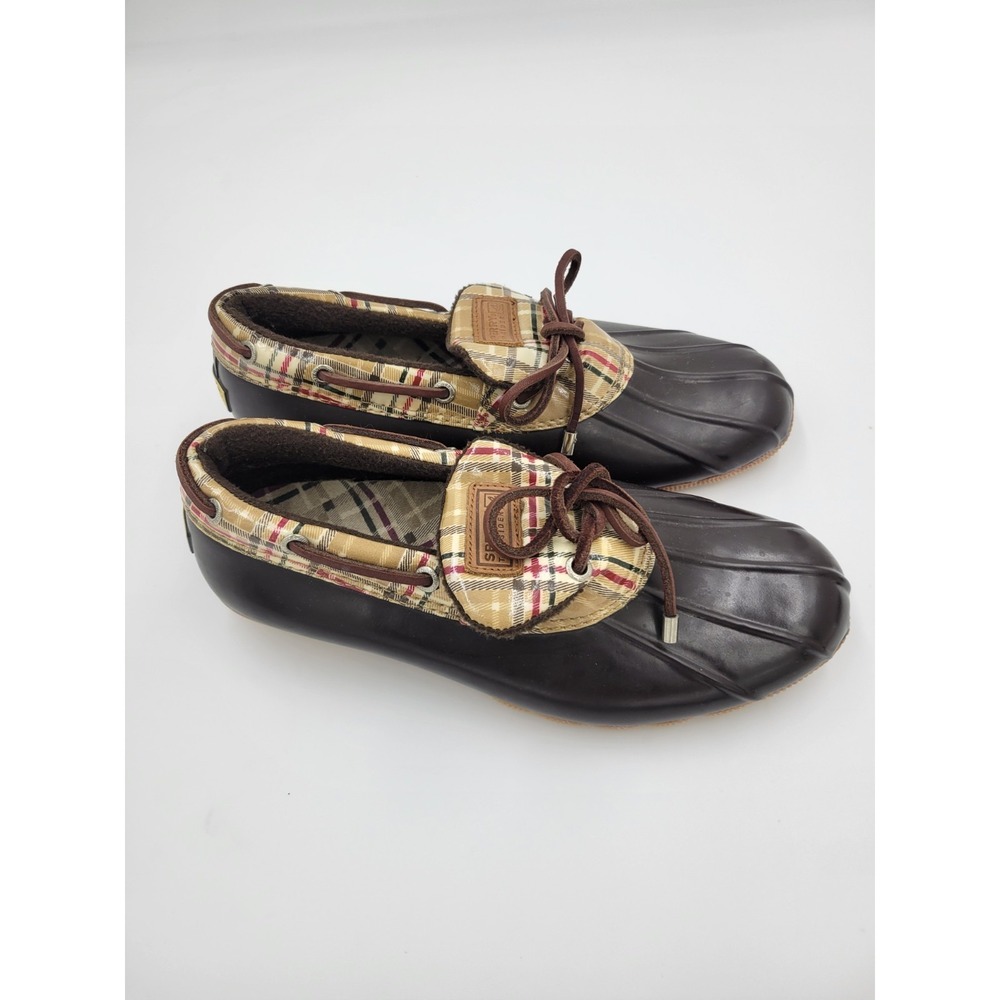 Sperry Top-Sider Plaid Duck Boots Waterproof‎ Rubber Hunting Outdoor Brown Sz 8 - Picture 2 of 7